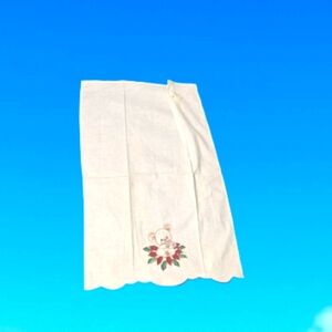 Vintage Tea Towel Linens Holiday Mouse on Poinsettia